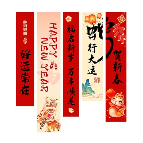 5 Stück Frühling Festival Wandbehang 2025 Neujahr Hängende Banner für Zuhause und Schule Hintergrund Wanddekoration Traditionelle Feier Banner von Songelt