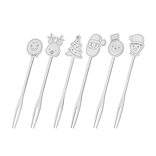 6 Stück/Set Obstgabeln aus Edelstahl, für Salat, Kuchen, Dessert, Zahnstocher, Lebensmittel-Picker, Küchengeschirr, Party, Obstgabelhalter von Songelt