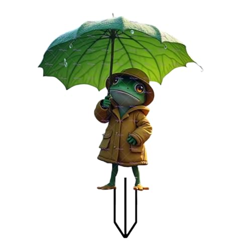 Dekorative 2D-Acryl-Fösche mit Regenschirm, Garten, Rasen, Pfahl, kreatives Ornament für den Außenbereich, Topfpflanzen-Dekoration, Innen-Gartendekoration von Songelt
