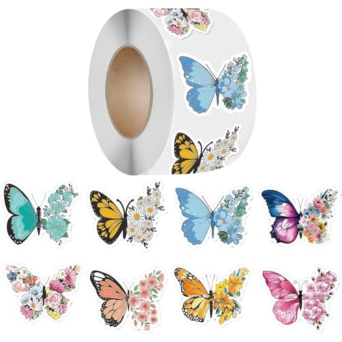Schmetterling Blume Aufkleber Rollen Schmetterling Geschenkpapier Aufkleber Geschenk Tag Etikett selbstklebend dekorativ für Scrapbooks dekorative Geschenkverpackung von Songelt