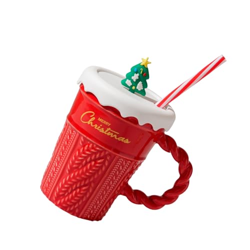 Songelt Weihnachtliche Keramik-Kaffeetassen mit Deckel, "Pleased Christmas", zarte Tasse für Urlaub und den täglichen Gebrauch Songelt Weihnachtliche Keramik-Kaffeetassen mit Deckel, "Pleased Christmas", zarte Tasse für Urlaub und den täglichen Gebrauch von Songelt