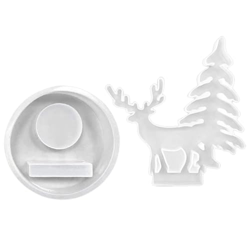 Stabile Silikon-Bastelhalter-Formen, 2 Stück, Mehrzweck-Kerzenständer-Zubehör, wiederverwendbar, Heimdekoration für Hochzeiten, Weihnachtsmotive von Songelt