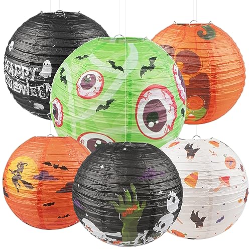 6PCS Halloween Laterne Papier Runden Lampions Halloween Dekorationen Für Halloween Party Garten Schlafzimmer Bar Indoor Outdoor Dekoration （30CM） von Songjum