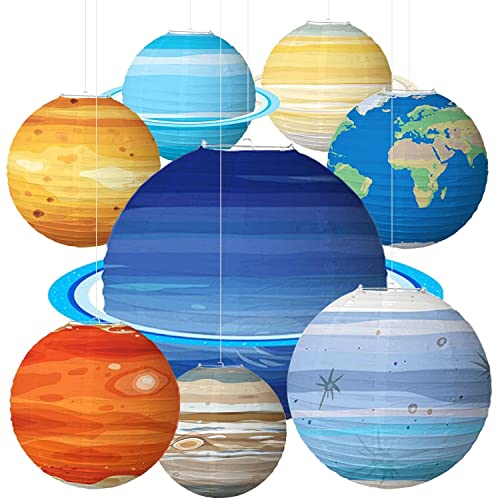 8 PCs Planeten Papier Laternen Solarsystem Planeten Laternen Raum Themenpapier Laternen für Weltraum Themen Geburtstagsfeier Dekorationen Solarsystem Hängende Dekorationen Kinderzimmerdekorationen(A) von Songjum