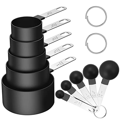 10 Stück Messlöffel Messbecher Set, Kunststoff Messbecher und Löffel mit Edelstahlgriff, Stapelbar Measuring Cups Dosierlöffel Cup Messbecher Kaffeelöffel für Kochen Backen Küchen Kindern, Schwarz von Songjum