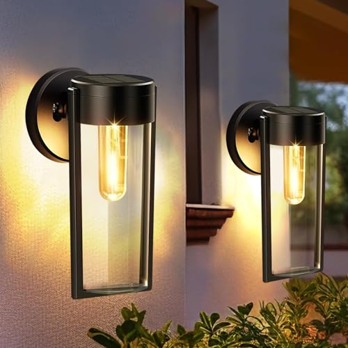 2 Stück Wandleuchte Außen Solar, Außenleuchte, IP65 Wasserdicht, Solarlampen für Außen Wand Garten, Außenwandleuchte, Terrassenbeleuchtung, Wandlampe für Garten, Terrasse, Garage und Balkon von Songlypian