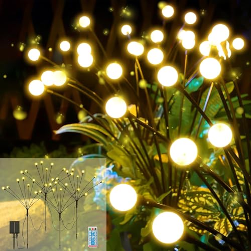4 Stück Solarlampen für Außen Garten, 32 LED Glühwürmchen Solarleuchten, 8 Lichtmodis & IP65 Wasserdichte Solarleuchten Warmweiß, Gartenbeleuchtung Dekorative für Weg/Hof/Fußweg/Terrasse/Balkon Deko von Songlypian