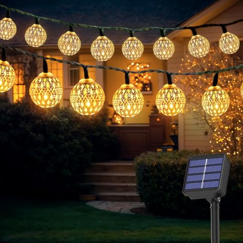 50 Kugel LED Lichterkette Marokkanisch, 7.5M Warmweiß Balkon Solar Lichterkette Aussen, 8 Modi & IP65 Wasserdicht LED Solarlampen FüR Garten,Terrasse, Balkon, Zimmer, Fenster, Baum, Hochzeit Außen von Songlypian