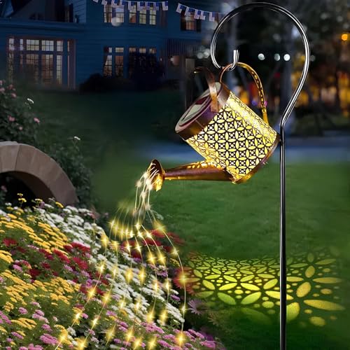 Solar Gießkanne Lichterkette Aussen, 80CM Solar Giesskanne Lichter für Außen Garten, IP65 Wasserdicht LED Lichterkette, Gartendeko, Gießkannenlicht mit Schäferhaken für Hofweg Balkon Terrasse Rasen von Songlypian