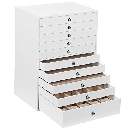 SONGMICS Schmuckkästchen, 10 Ebenen, Schmuckkasten mit Schubladen, Schmuckaufbewahrung geräumig, Schmuckschatulle modern, Geschenkidee, wolkenweiß JBC10W, Weiß von SONGMICS