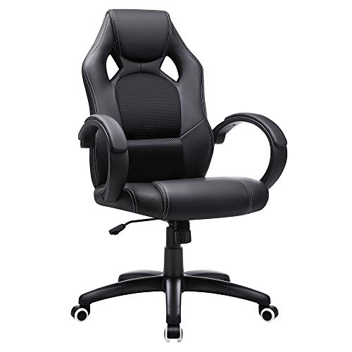 SONGMICS Racing Stuhl , Bürostuhl, Gaming , Chefsessel Drehstuhl PU, schwarz, OBG56B von SONGMICS