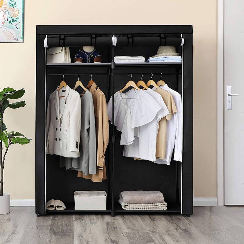 home24 Stoffschrank Branville I 140 x 174 x 43cm Schwarz/Schwarz von home24