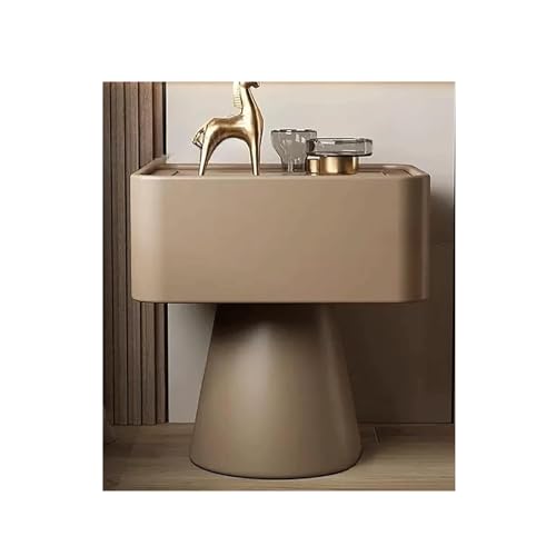 Songnim Moderner Nachttisch mit Schublade kreatives Holz Schlafzimmer Aufbewahrungsschrank Bettendtisch - Tischglas Arbeitsplatte und Mikrofaser -Leder -Finish für Schlafzimmer von Songnim