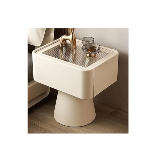 Songnim Moderner Nachttisch mit Schublade kreatives Holz Schlafzimmer Aufbewahrungsschrank Bettendtisch - Tischglas Arbeitsplatte und Mikrofaser -Leder -Finish für Schlafzimmer von Songnim