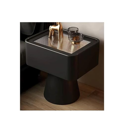 Songnim Moderner Nachttisch mit Schublade kreatives Holz Schlafzimmer Aufbewahrungsschrank Bettendtisch - Tischglas Arbeitsplatte und Mikrofaser -Leder -Finish für Schlafzimmer von Songnim