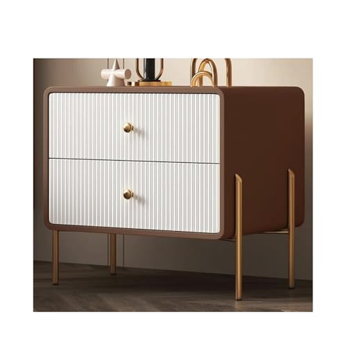 Songnim Nachttisch mit 2 Schubladen, moderner minimalistischer Sofa-Beistelltisch, Massivholzrahmen und Leder-Nachttisch für Schlafzimmer und Wohnzimmer von Songnim