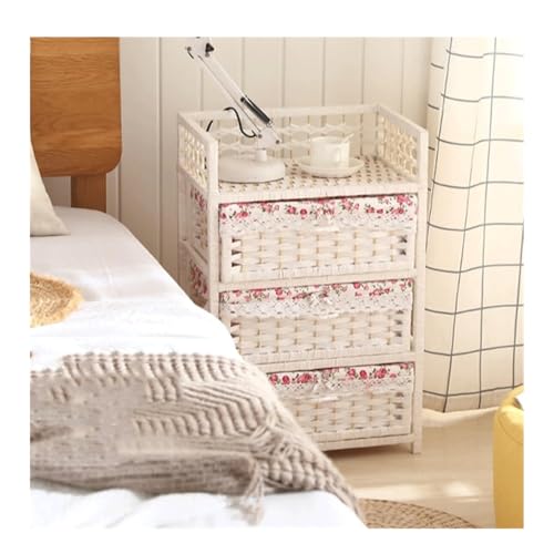 Songnim Rattan -Nachttisch mit 3 Schubladen Kleiner Rattan -Aufbewahrungstisch vollständig versammelte Kommode für Schlafzimmer, Wohnzimmer von Songnim