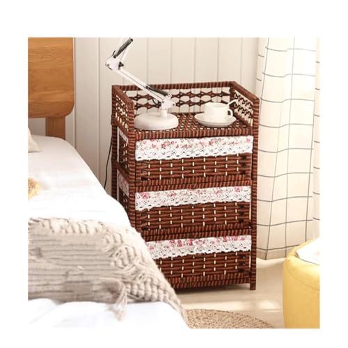 Songnim Rattan -Nachttisch mit 3 Schubladen Kleiner Rattan -Aufbewahrungstisch vollständig versammelte Kommode für Schlafzimmer, Wohnzimmer von Songnim