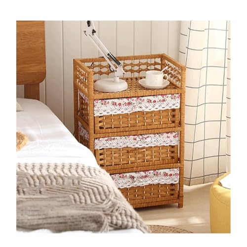 Songnim Rattan -Nachttisch mit 3 Schubladen Kleiner Rattan -Aufbewahrungstisch vollständig versammelte Kommode für Schlafzimmer, Wohnzimmer von Songnim