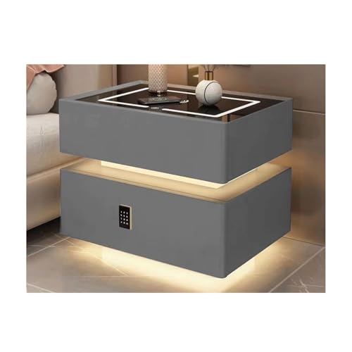 Songnim Smart LED -Nachttisch Moderner Holznachttisch mit Ladestation, Passwort Sicherheitsschlos von Songnim