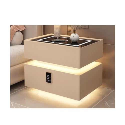 Songnim Smart LED -Nachttisch Moderner Holznachttisch mit Ladestation, Passwort Sicherheitsschlos von Songnim