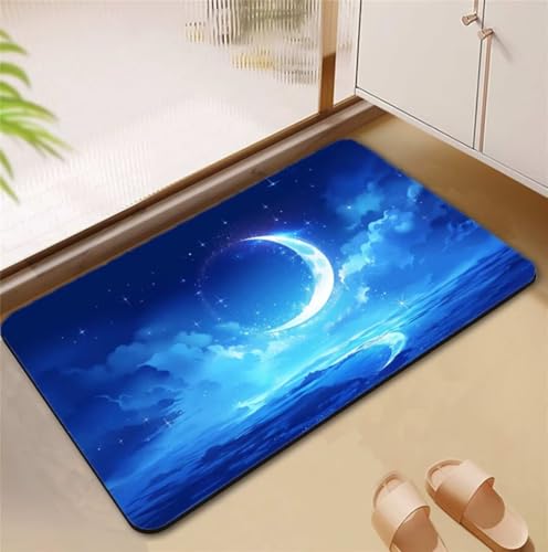 Badematte Blau Badezimmerteppich Groß 80x150cm Badteppich Rutschfester Waschbar, Super Absorbierende Badematten Badteppiche Duschvorleger Schnelltrocknend Rutschfest Badezimmer Teppiche Matten D4-118 von Songtt