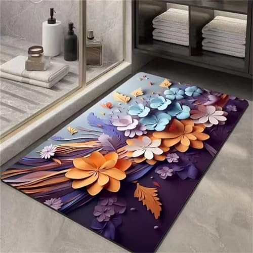 Badezimmer Teppiche, Badezimmerteppich Rutschfest, Bathroom Mat Quick Dry, Duschvorleger Stein, Fußmatte Dusche Waschbar Abstrakt Wasserdicht, Wohnraum KüChe Toilett Badezimmer Teppiche Deko 100x150cm von Songtt