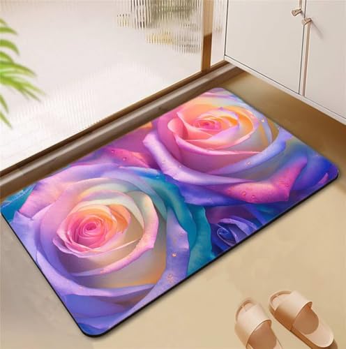 Badezimmerteppich Rose Badematte Rutschfester 100x160cm, Super Absorbierender Badteppich rutschfest Waschbar Duschvorleger Schnelltrocknend Badvorleger Badematte Dünne Stone Bath Mat Mats D4-667 von Songtt