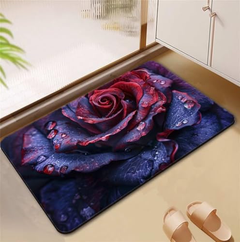 Badezimmerteppich Rose Badematte Rutschfester 140x200cm, Super Absorbierender Badteppich rutschfest Waschbar Duschvorleger Schnelltrocknend Badvorleger Badematte Dünne Stone Bath Mat Mats D4-666 von Songtt