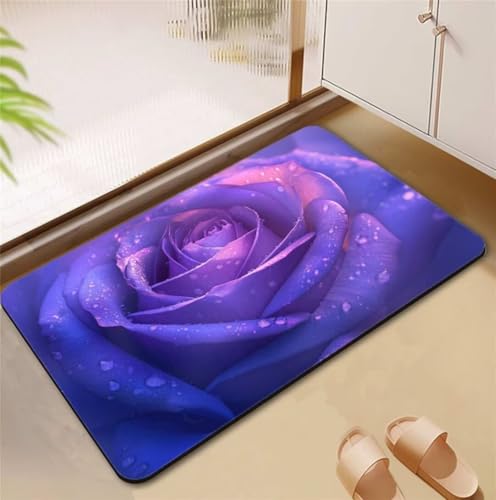 Badezimmerteppich Rose Badematte Rutschfester 140x200cm, Super Absorbierender Badteppich rutschfest Waschbar Duschvorleger Schnelltrocknend Badvorleger Badematte Dünne Stone Bath Mat Mats D4-668 von Songtt