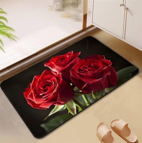 Badezimmerteppich Rose Badematte Rutschfester 60x100cm, Super Absorbierender Badteppich rutschfest Waschbar Duschvorleger Schnelltrocknend Badvorleger Badematte Dünne Stone Bath Mat Mats D4-674 von Songtt