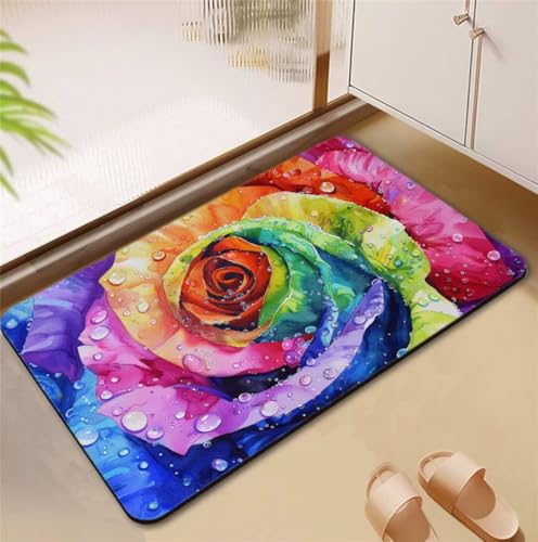 Badezimmerteppich Rose Badematte Rutschfester 80x120cm, Super Absorbierender Badteppich rutschfest Waschbar Duschvorleger Schnelltrocknend Badvorleger Badematte Dünne Stone Bath Mat Mats D4-669 von Songtt
