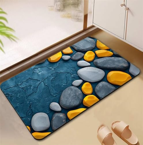 Badezimmerteppich Stone Badematte Rutschfester 80x120cm, Super Absorbierender Badteppich rutschfest Waschbar Duschvorleger Schnelltrocknend Badvorleger Badematte Dünne Stone Bath Mat Mats D4-738 von Songtt