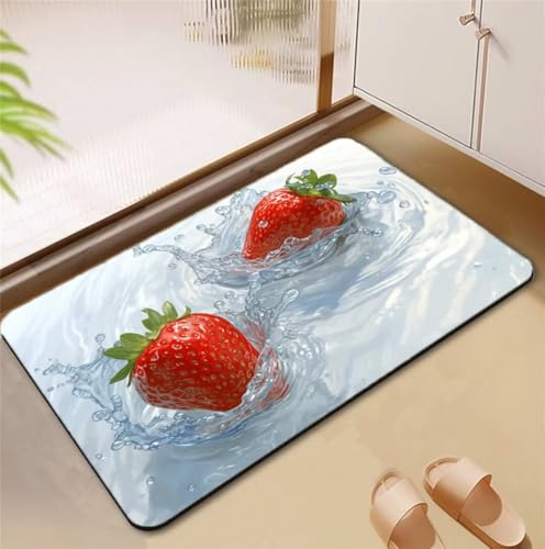 Badezimmerteppich Strawberry Badematte Rutschfester 50x80cm, Super Absorbierender Badteppich rutschfest Waschbar Duschvorleger Schnelltrocknend Badvorleger Badematte Dünne Stone Bath Mat Mats D4-752 Badezimmerteppich Strawberry Badematte Rutschfester 50x80cm, Super Absorbierender Badteppich rutschfest Waschbar Duschvorleger Schnelltrocknend Badvorleger Badematte Dünne Stone Bath Mat Mats D4-752 von Songtt
