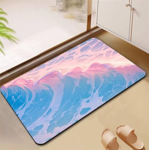 Badezimmerteppich Waves Badematte Rutschfester 90x120cm, Super Absorbierender Badteppich rutschfest Waschbar Duschvorleger Schnelltrocknend Badvorleger Badematte Dünne Stone Bath Mat Mats D4-842 von Songtt