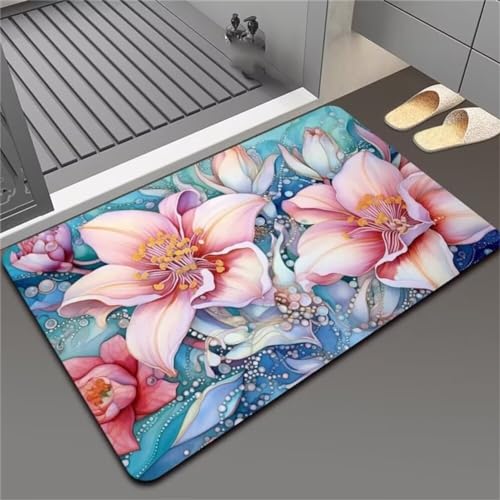 Blume Badezimmerteppich Badematte rutschfest, Bathroom Mat Mats, Diatomite Stone Bath Mat, Badezimmer Teppiche, Duschvorleger Schnelltrocknend, FußMatte Badezimmer Duschmatte Stein 120x180cm von Songtt