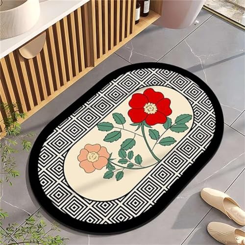 Blume Badezimmerteppich Badematte rutschfest, Bathroom Mat Mats, Diatomite Stone Bath Mat, Badezimmer Teppiche, Duschvorleger Schnelltrocknend, FußMatte Badezimmer Duschmatte Stein 120x180cm von Songtt