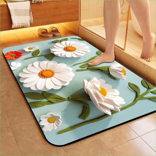 Blume Badezimmerteppich Badematte rutschfest, Bathroom Mat Mats, Diatomite Stone Bath Mat, Badezimmer Teppiche, Duschvorleger Schnelltrocknend, FußMatte Badezimmer Duschmatte Stein 120x180cm von Songtt