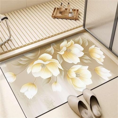 Blumen Badezimmerteppich Badematte rutschfest, Bathroom Mat Mats, Diatomite Stone Bath Mat, Badezimmer Teppiche, Duschvorleger Schnelltrocknend, FußMatte Badezimmer Duschmatte Stein 90x150cm von Songtt