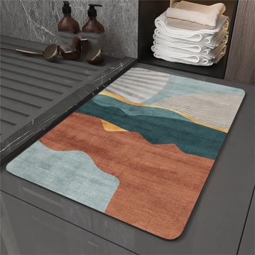 Licht Badezimmerteppich Badematte rutschfest, Bathroom Mat Mats, Diatomite Stone Bath Mat, Badezimmer Teppiche, Duschvorleger Schnelltrocknend, FußMatte Badezimmer Duschmatte Stein 50x80cm von Songtt
