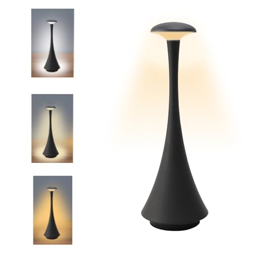 Schnurlose Tischlampe Wiederaufladbare LED Schreibtischlampe Nachttischlampe Tischleuchte 3 Farben Dimmbar Nachttischlampe für Terrasse Restaurant Schlafzimmer Esszimmer Bar Wohnzimmer Schlafzimmer von Sonhomay