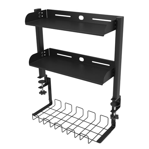 Schreibtisch-Organizer zum Festklemmen, Schreibtischverlängerung, Beistelltisch mit Kabelmanagement-Tablett über Schreibtischen, Regalen, 2 Ebenen, Tischverlängerungsregal, Schreibtisch-Organizer für von Sonhomay