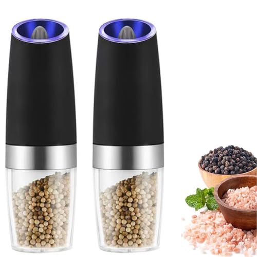 Sonhomay Elektrische Pfeffermühle Elektrische Salz- und Pfeffermühle mit Schwerkraftsensor Automatischer Pfeffer mit Blaulichtmühle Einstellbare Grobheit von Sonhomay