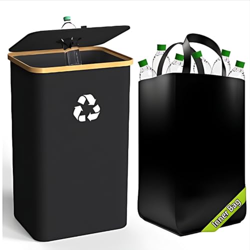 Sonhomay Recycling- Behälter 26 Gallone 100L Flasche Recycling- Behälter mit Deckel wiederverwendbare innere Tasche Sammeln von Glas Papier Kunststoff Metall leere Flaschen große 17 * 13 * 29in von Sonhomay