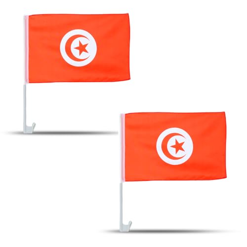 2er SET "Auto Flagge" Fahne WM Länder Fußball Fan Farbe: Tunesien von Sonia Originelli