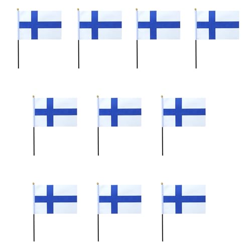 Sonia Originelli 10er Set Tischfahnen Handflaggen Mini Fähnchen Fussball Fan Anfeuern Farbe Finnland von Sonia Originelli
