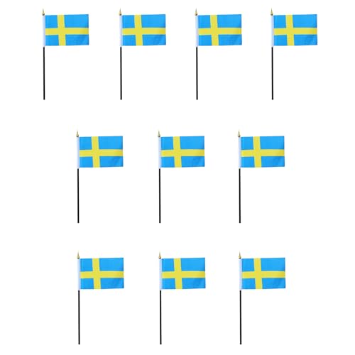 Sonia Originelli 10er Set Tischfahnen Handflaggen Mini Fähnchen Fussball Fan Anfeuern Farbe Schweden von Sonia Originelli