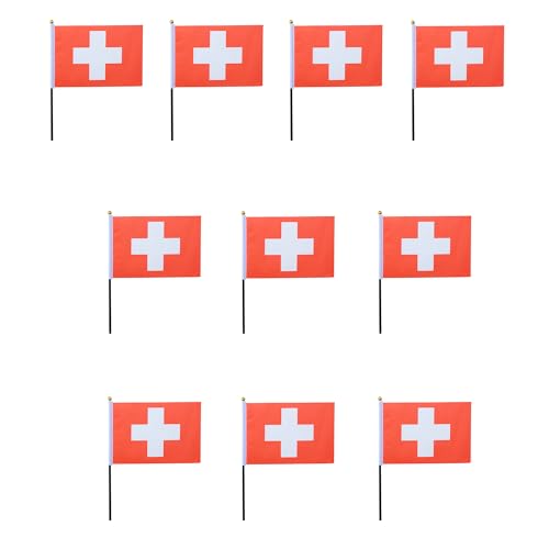 Sonia Originelli 10er Set Tischfahnen Handflaggen Mini Fähnchen Fussball Fan Anfeuern Farbe Schweiz von Sonia Originelli