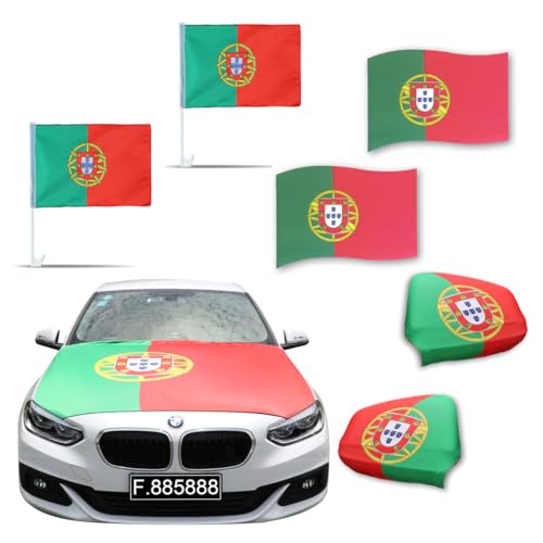 Sonia Originelli Auto-Fan-Paket EM Portugal Fußball Flaggen Außenspiegel 3D Magnet Motorhaubenüberzug Größe Fan-Set-10-XXL von Sonia Originelli