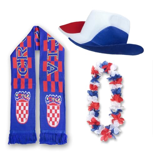 Sonia Originelli Fanset Fanartikel Cowboy Fan-Hut Strickschal Blumenkette EM WM Fussball Farbe: Kroatien von Sonia Originelli